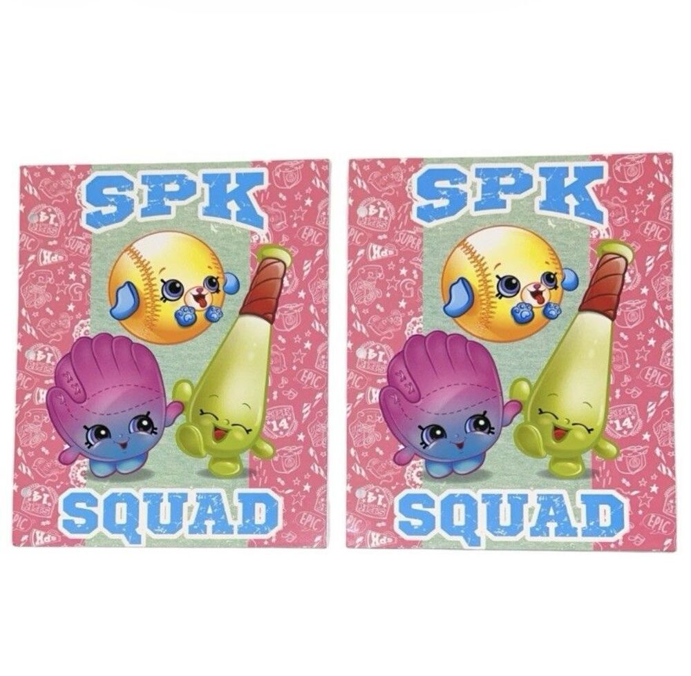 2x Shopkins Portfolio Folder 2 Pocket w/ 3-Hole Punch Back School 11.8”x9.35”
